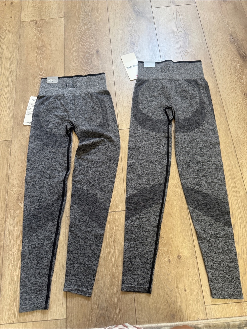 2 New PINK Victoria's Secret Kids Dark Heather Grey Seamless Leggings - Picture 2 of 4